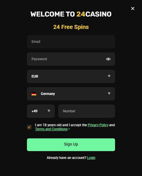 Registering an Account with 24Casino From the UK